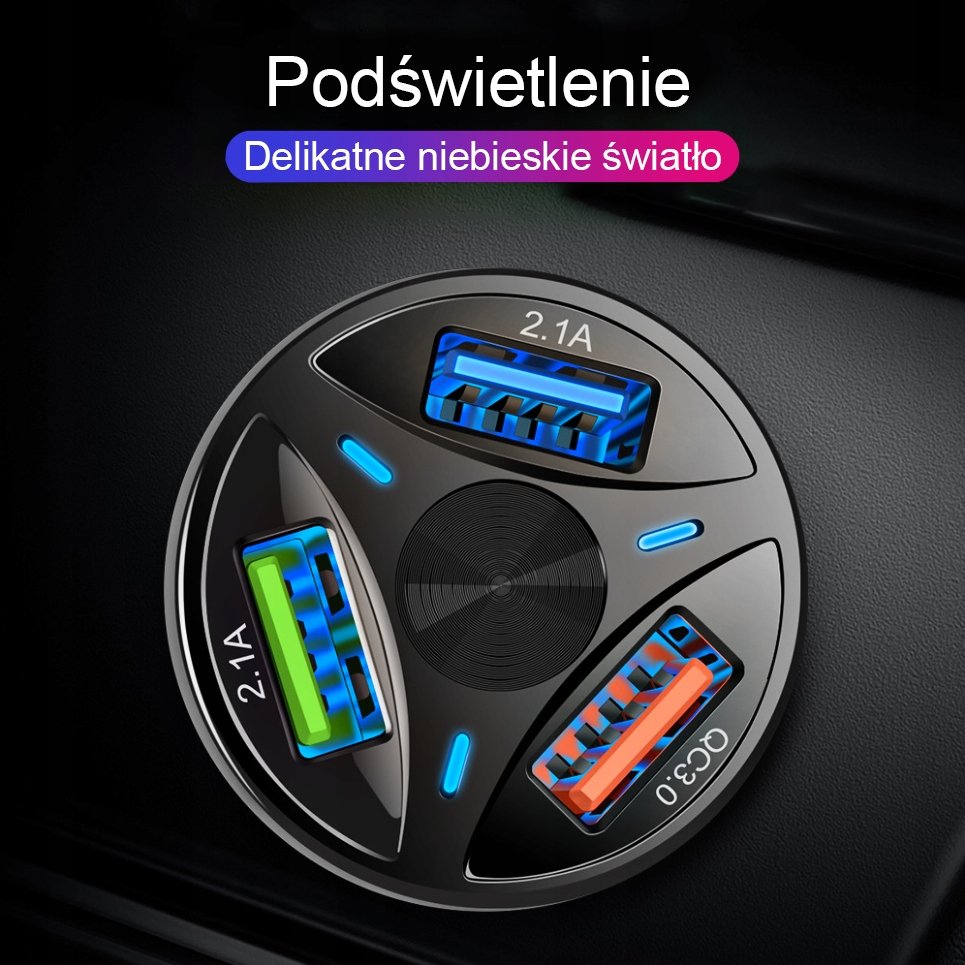 3A ŁADOWARKA SAMOCHODOWA USB QUICK CHARGE 3.0 LED