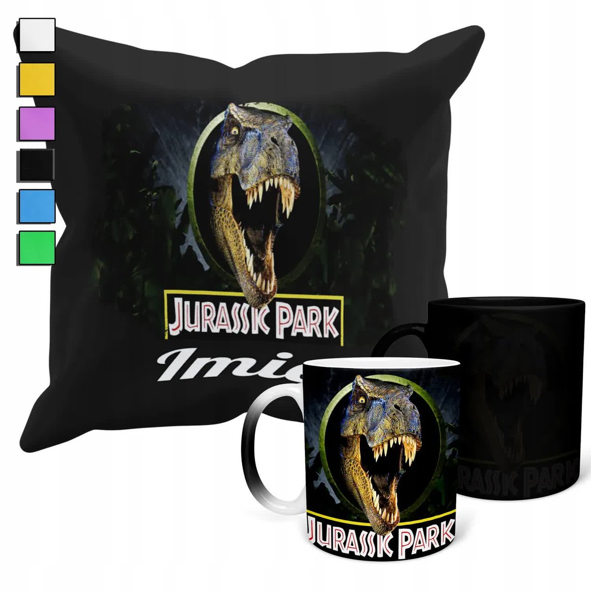 Zestaw Kubek Magiczny + Poszewka Z Poduszką- Jurassic Park Prezent + Imię