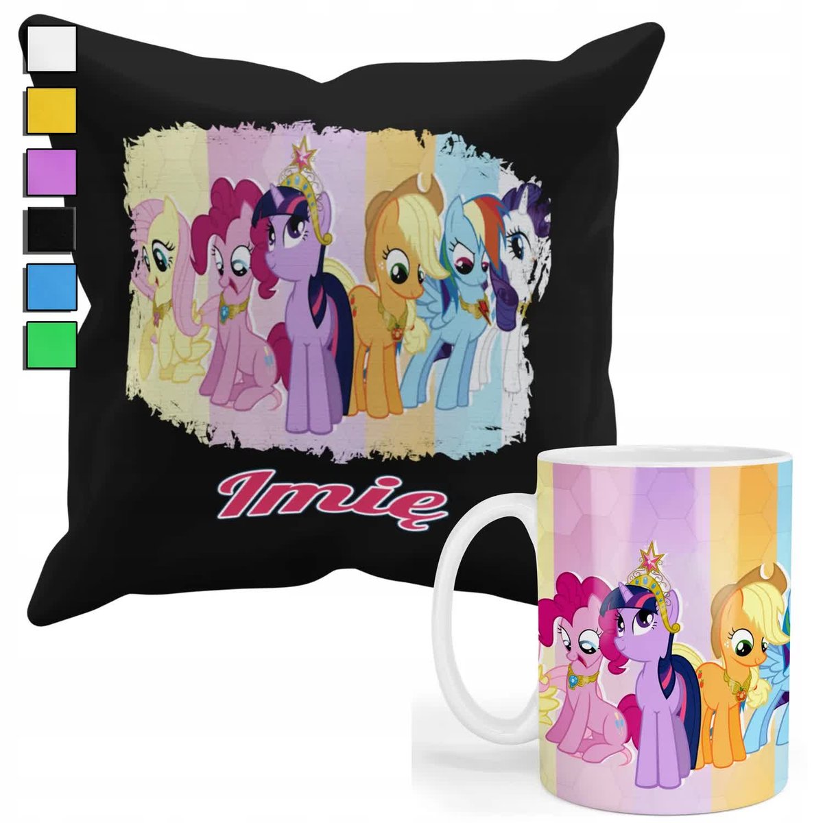 ZESTAW KUBEK + PODUSZKA Z POSZEWKĄ- PREZENT DLA FANA MY LITLLE PONY + IMIĘ