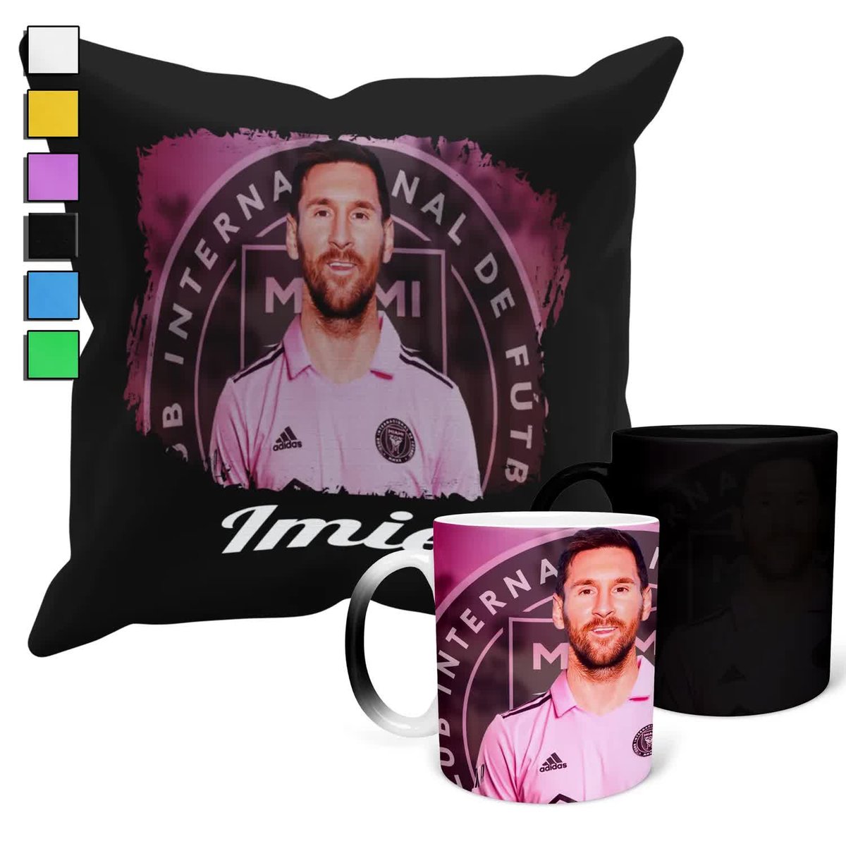 Zestaw Kubek Magiczny + Poszewka Z Poduszką- Messi Argentyna Piłka + Imię