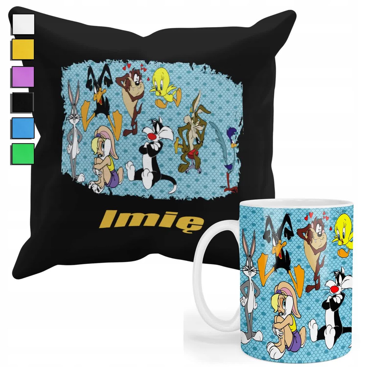 Zestaw Kubek + Poduszka Z Poszewką- Prezent Dla Fana Tunes Bohater + Imię