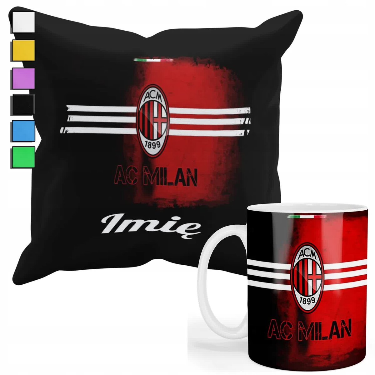 ZESTAW KUBEK + POSZEWKA Z NADRUKIEM-DLA FANA KLUBY AC MILAN PIŁKA +IMIĘ