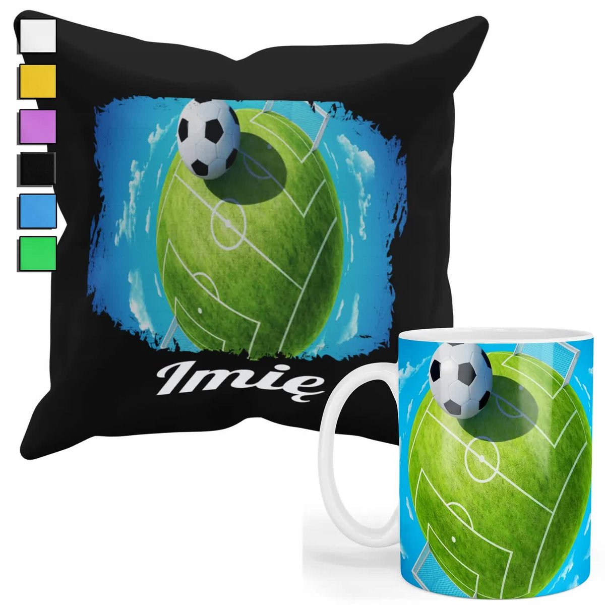 ZESTAW KUBEK + POSZEWKA Z NADRUKIEM-DLA FANA PIŁKA NOŻNA SPORT BOISKO +IMIĘ