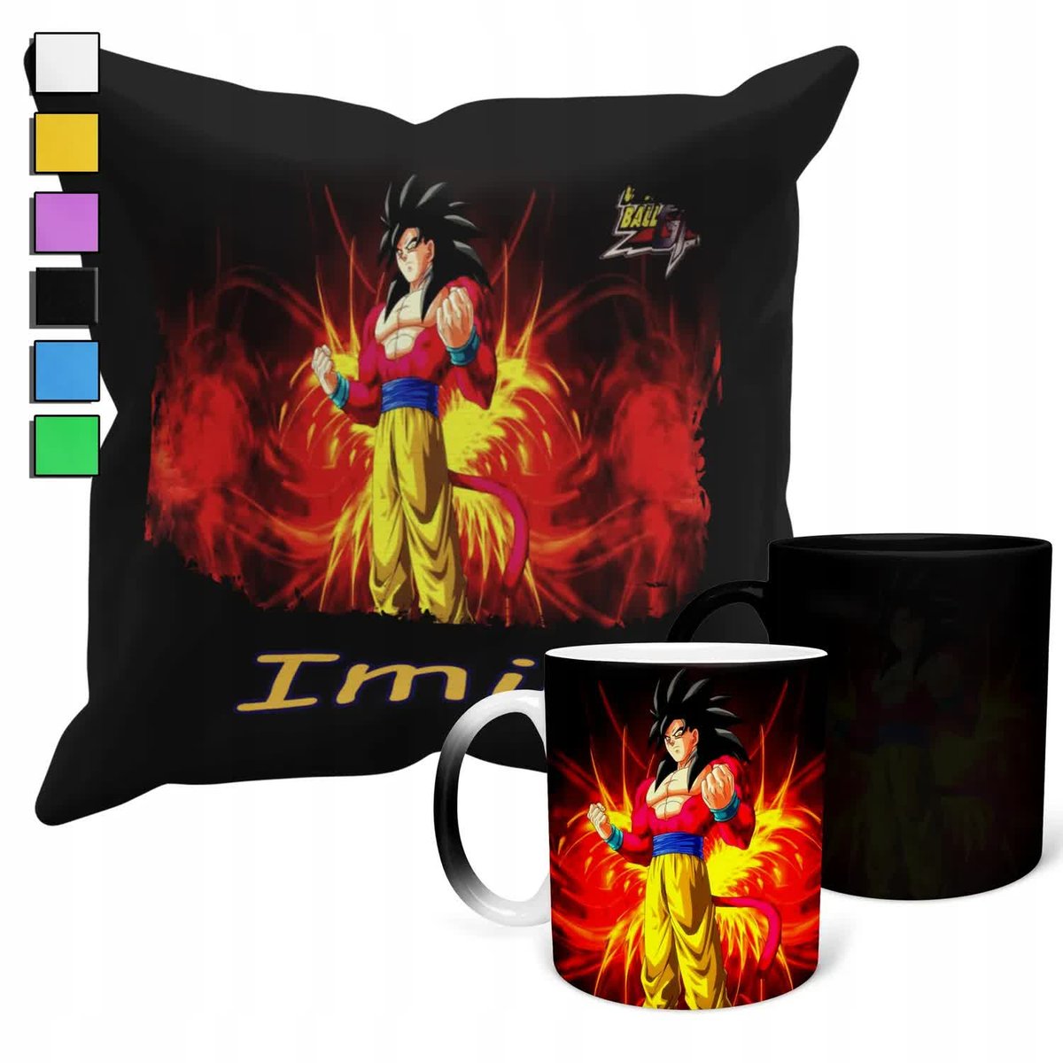 Zestaw Kubek Magiczny + Poszewka Z Poduszką-Prezent Dragonball Anime + Imię