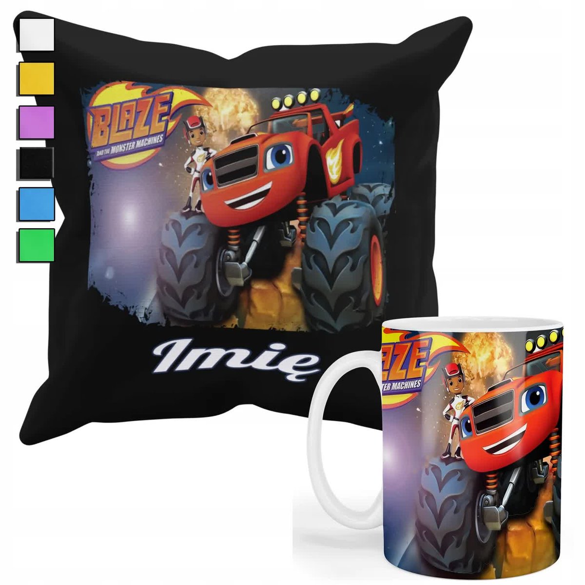 ZESTAW KUBEK + POSZEWKA Z NADRUKIEM-DLA FANA BLAZE MEGAMASZYNY PREZENT+IMIĘ