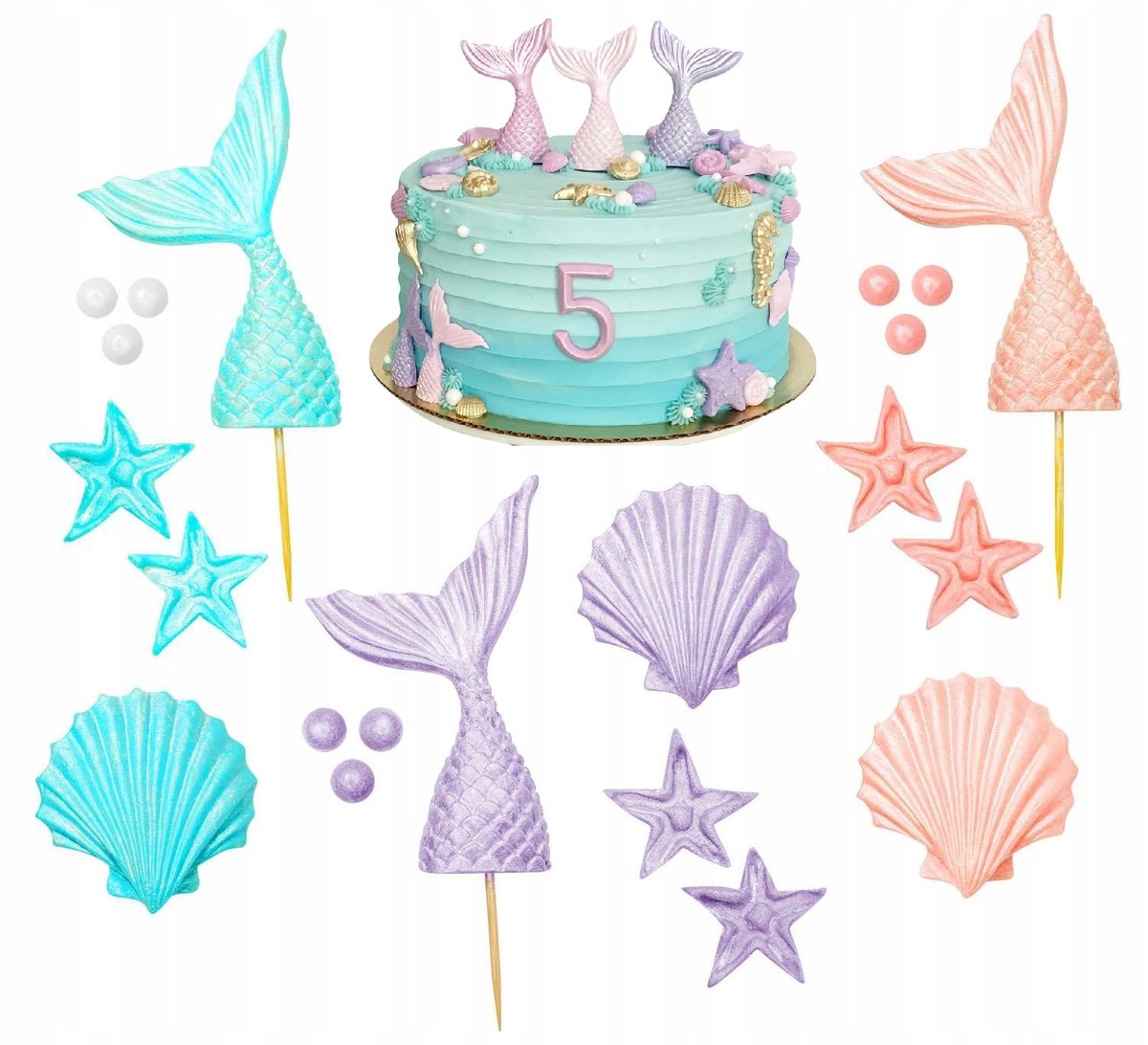 FIGURKA CUKROWA topper na tort SYRENA muszla DEKORACJE URODZINOWE ozdoby