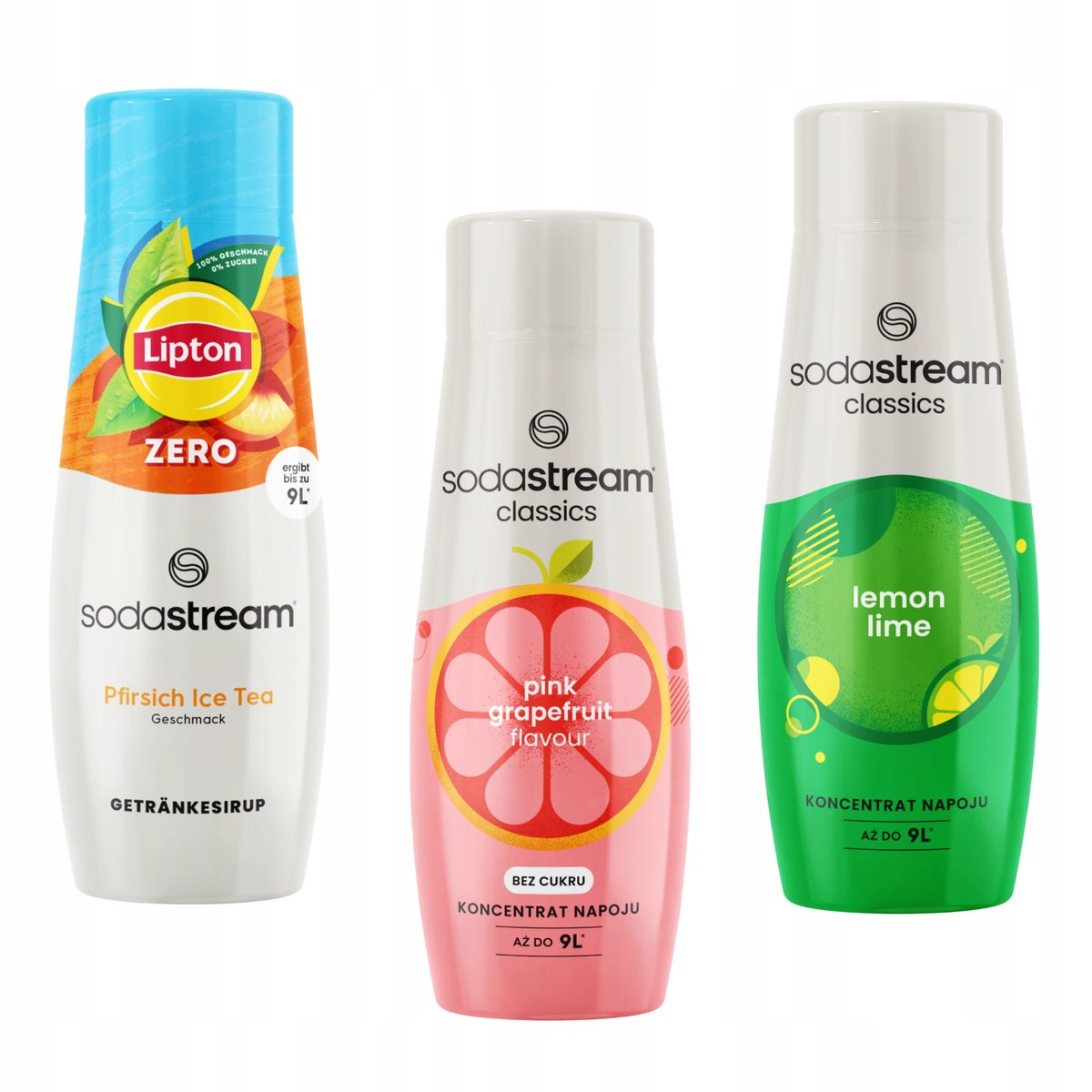 Zestaw 3 koncentratów Sodastream. Ice Tea Peach Zero, Grapefruit, LemonLime