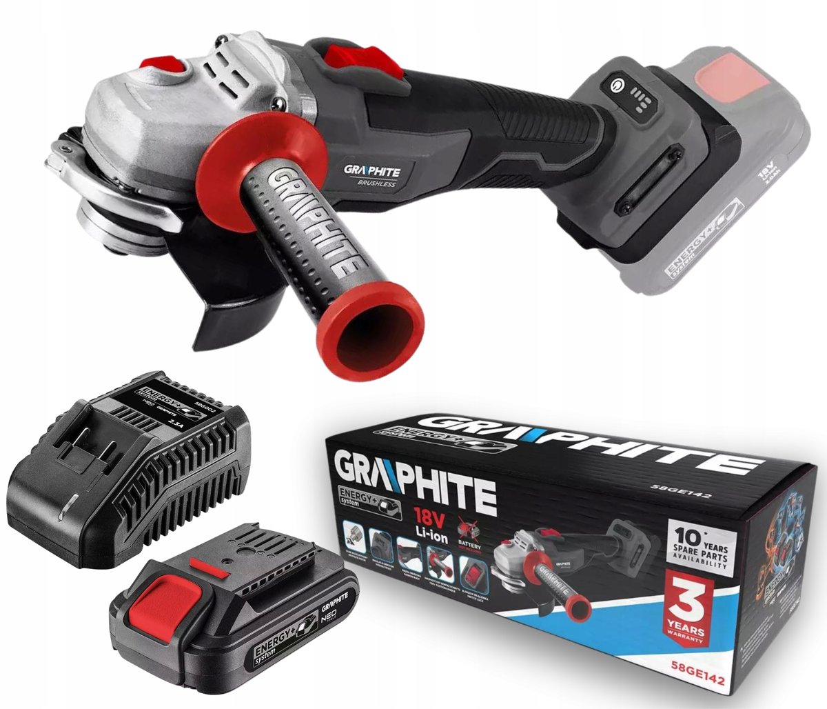 Graphite Szlifierka Kątowa Akumulatorowa 125mm Bezszczotkowa +Bateria 2Ah +Ładowarka