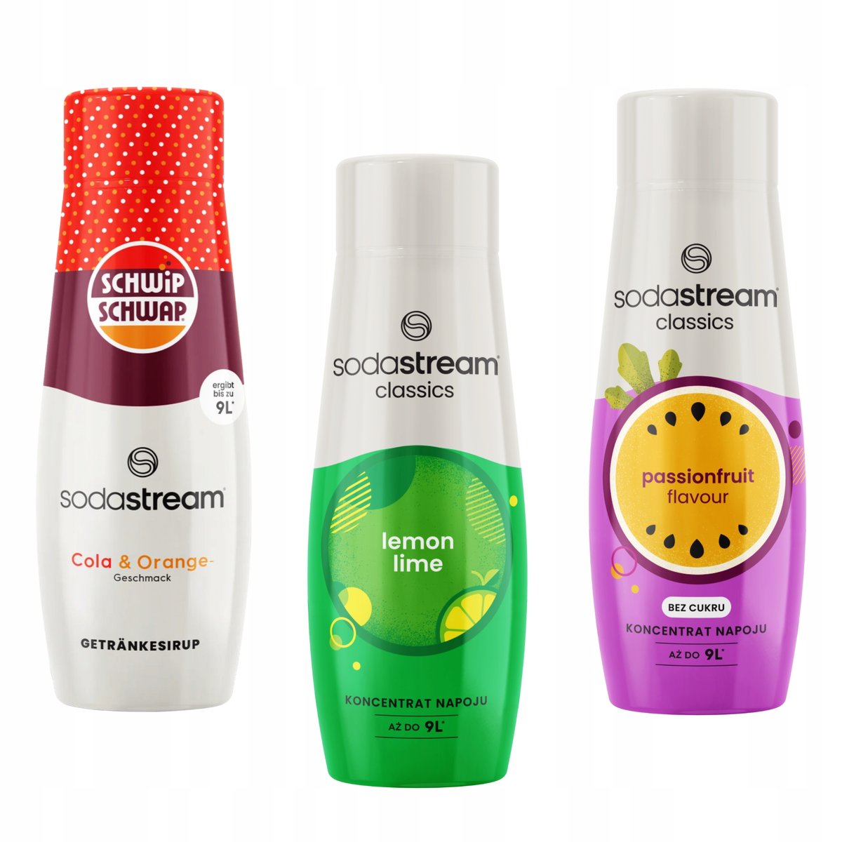 Zestaw 3 koncentratów Sodastream Schwip Schwap + LemonLime + Passionfruit