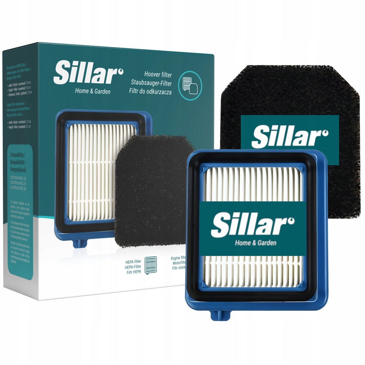 Zestaw filtrów Sillar 2x Filtry do odkurzacza do Electrolux Well Q6 Q7 Q8