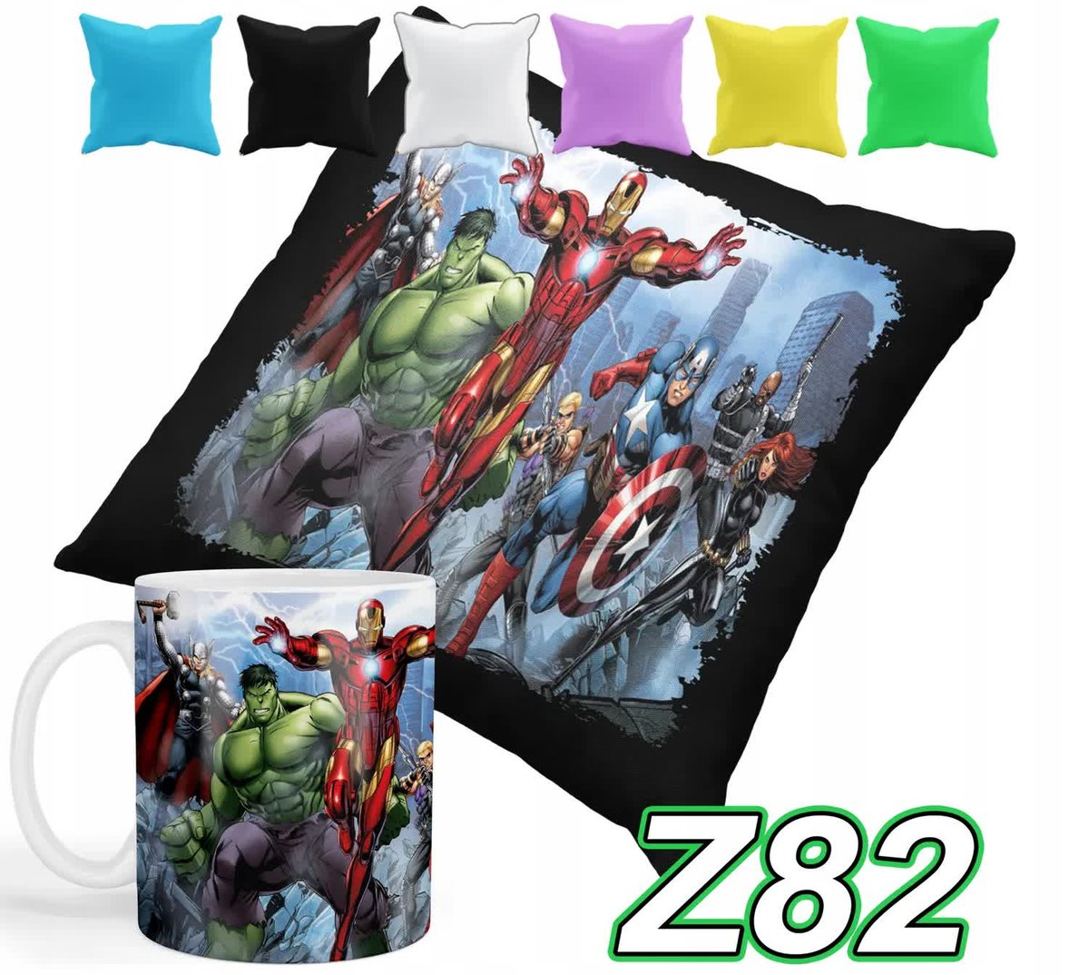 Zestaw Kubek + Poszewka Z Nadrukiem Prezent Avengers Marvel + Imię