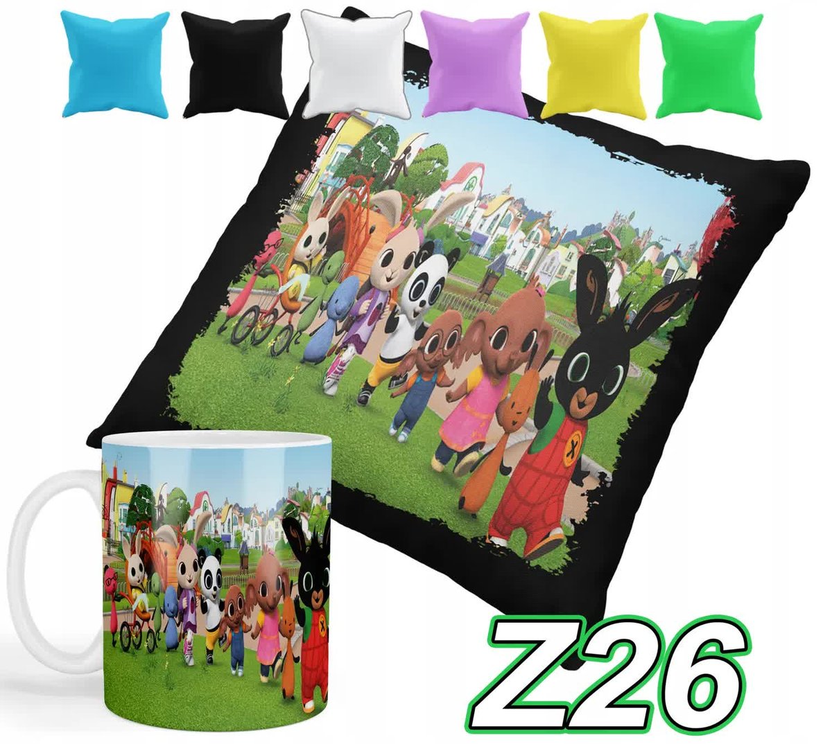 Zestaw Kubek + Poszewka Z Nadrukiem Czarny Królik Panda Zula + Imię