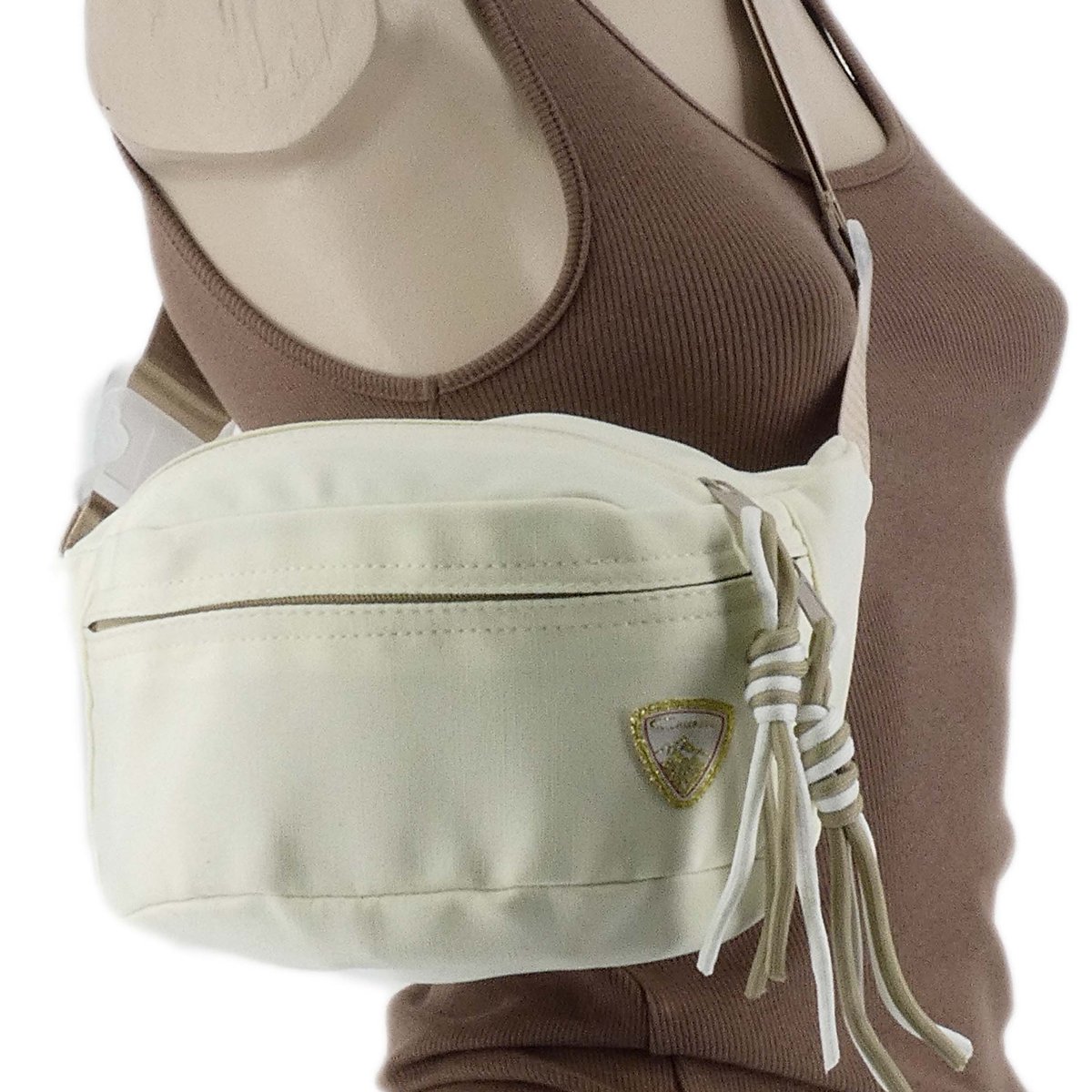 DAMSKA SASZETKA NERKA TOREBKA CROSSBODY BAG NA RAMIĘ FRĘDZLE ECRU