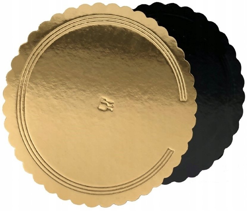 PODKŁAD POD TORT GRUBY 26cm ZŁOTY CZARNY OKRĄGŁY FALA MOCNY KARBOWANY 2400g