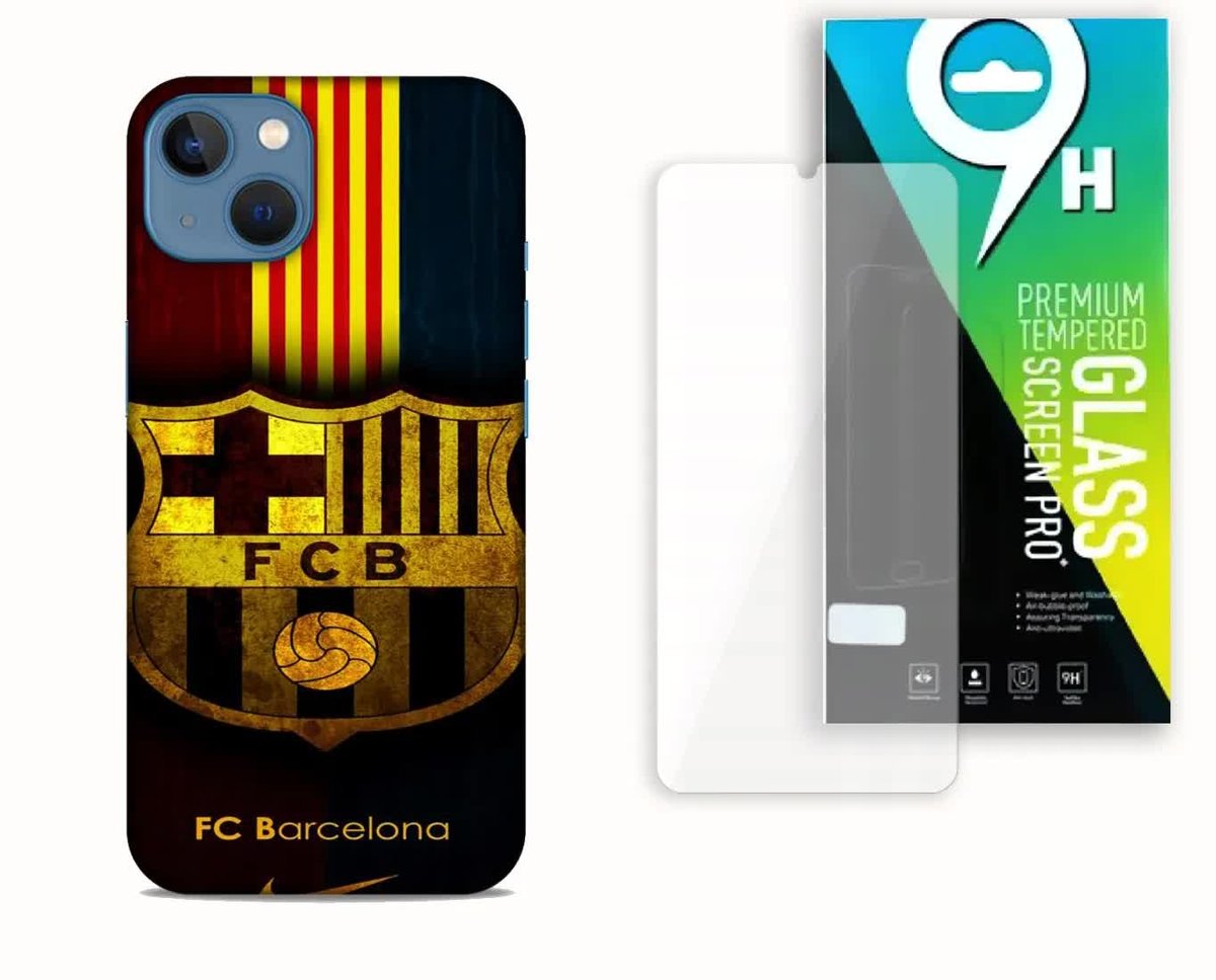 ZESTAW ETUI CASE + SZKŁO HARTOWANE DO APPLE IPHONE 14 - FC BARCELONA KLUBY