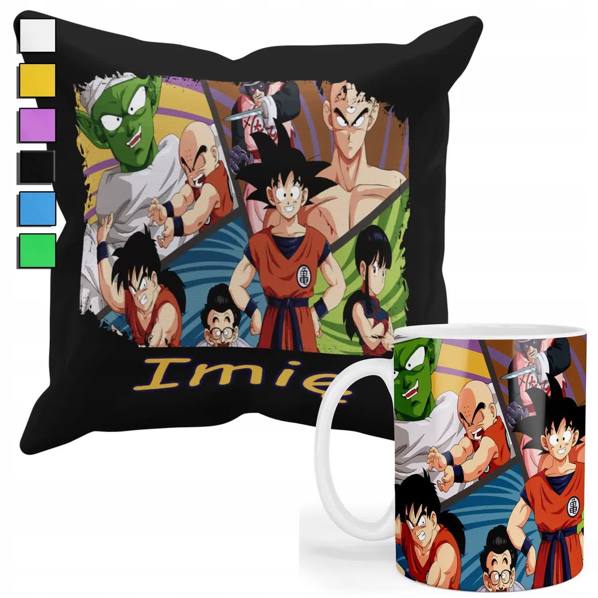 ZESTAW KUBEK + PODUSZKA Z POSZEWKĄ- PREZENT DLA FANA DRAGONBALL ANIME+ IMIĘ