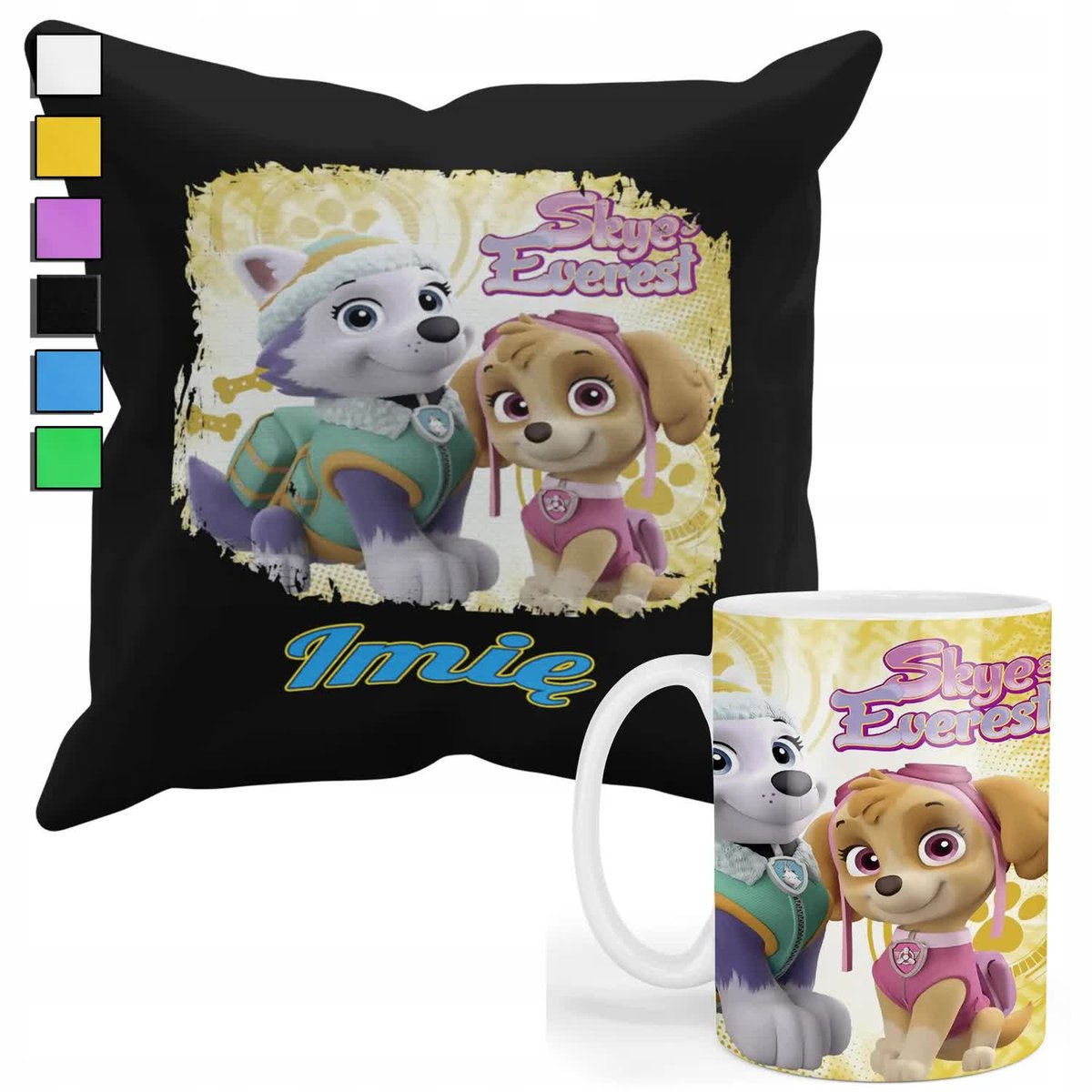 ZESTAW KUBEK + POSZEWKA Z NADRUKIEM-DLA FANA PSI PATROL PREZENT +IMIĘ