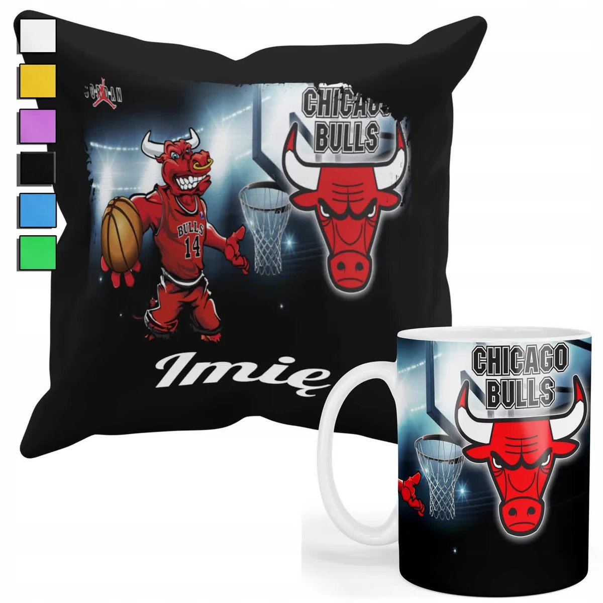 ZESTAW KUBEK + POSZEWKA Z NADRUKIEM-DLA FANA NBA CHICAGO BULLS BASKET +IMIĘ