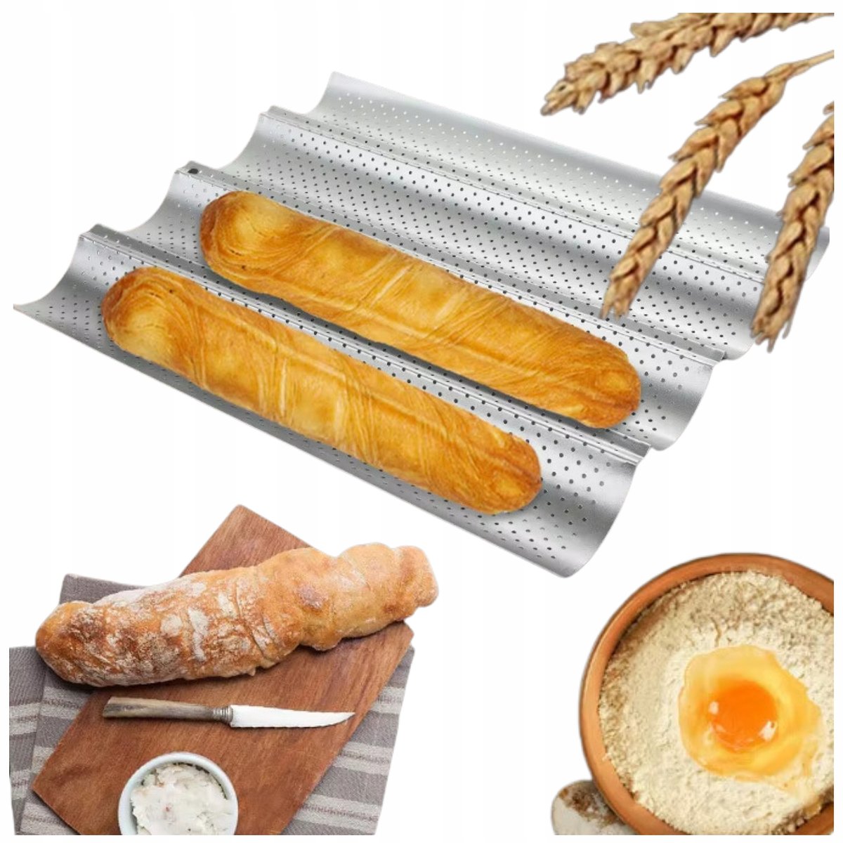 Blacha do pieczenia bagietek zapiekanek pieczywa FORMA 38 cm na 4 bagietki