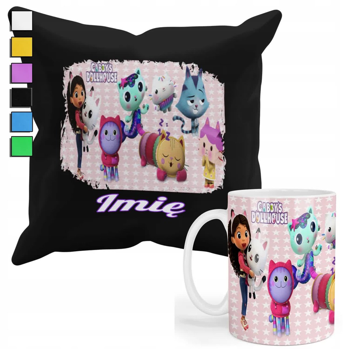 Zestaw Kubek + Poduszka Z Poszewką- Prezent Dla Fana Koci Domek Gabi+ Imię