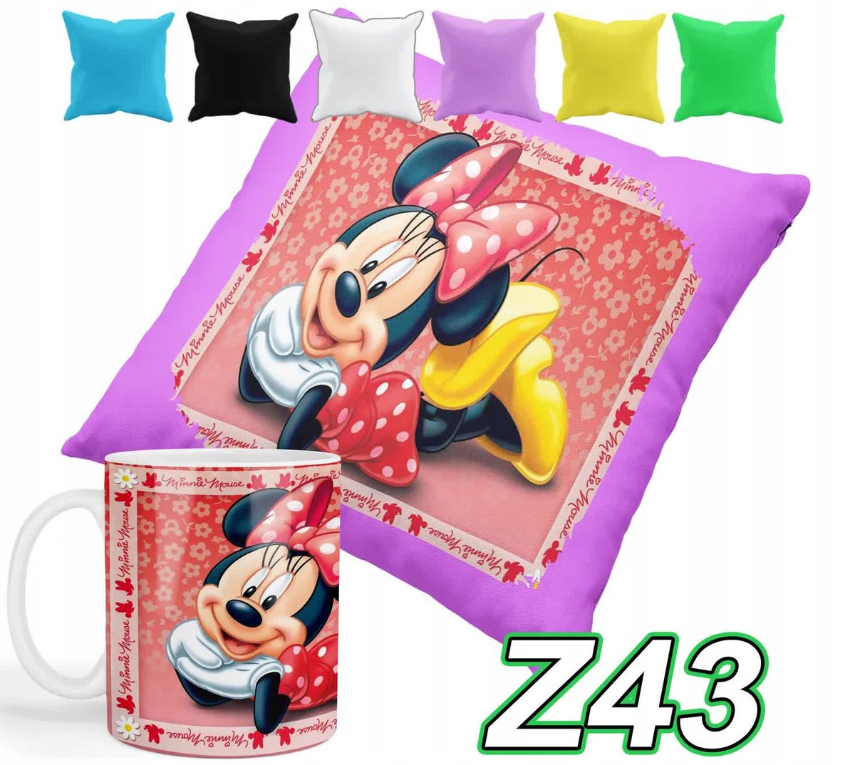 Zestaw Kubek + Poszewka Z Nadrukiem Myszka Mickey Minnie Miki + Imię