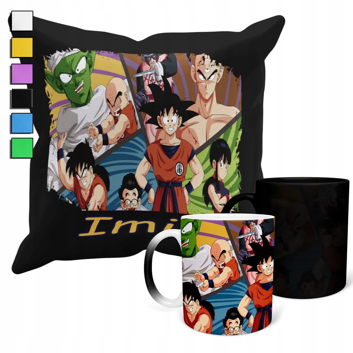 ZESTAW KUBEK MAGICZNY + POSZEWKA Z PODUSZKĄ-PREZENT DRAGONBALL ANIME + IMIĘ