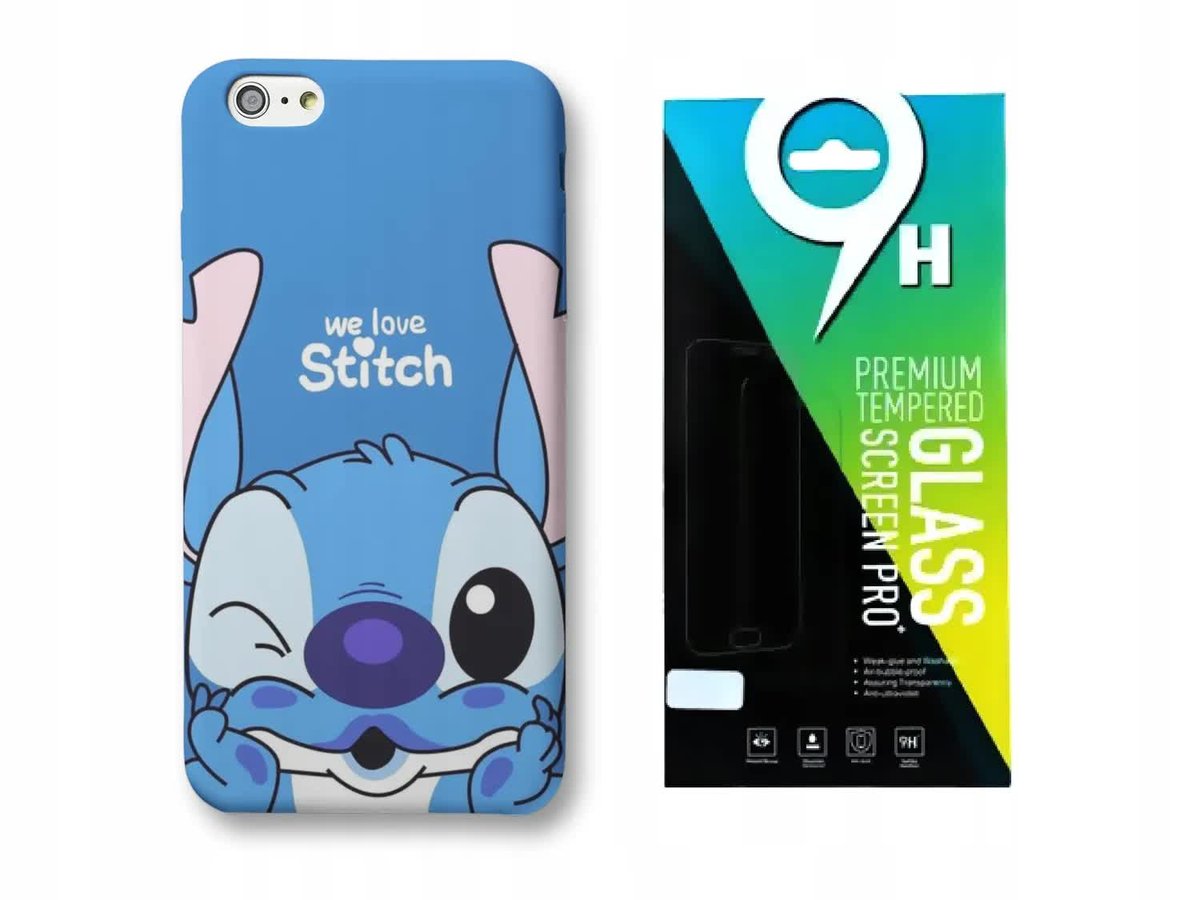 ZESTAW ETUI CASE DO IPHONE 14 Z NADRUK. LILO I STITCH RÓŻN WZOR WYBÓ+SZKŁO