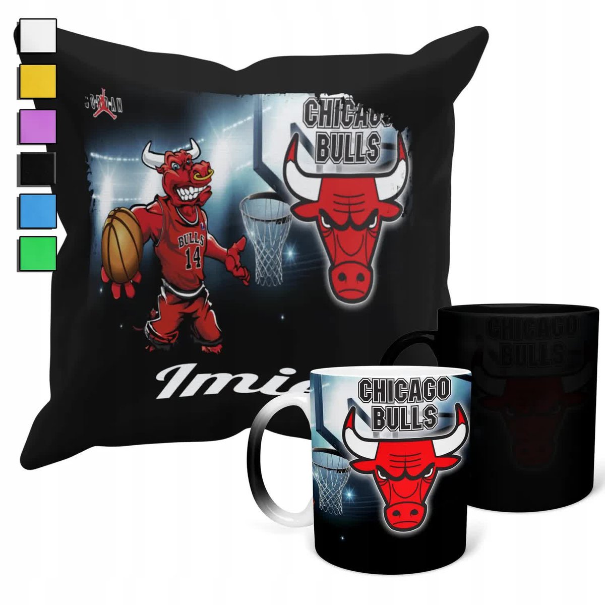 ZESTAW KUBEK MAGICZNY + POSZEWKA Z PODUSZKĄ- NBA CHICAGO BULLS KLUBY + IMIĘ