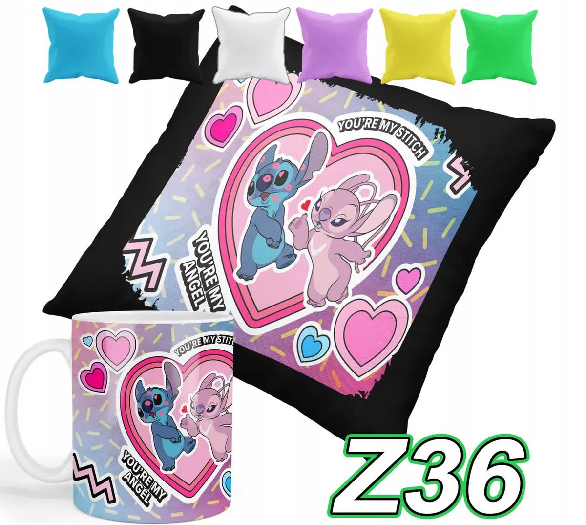 ZESTAW KUBEK + POSZEWKA Z NADRUKIEM LILO STICH ANGEL BAJKI +IMIĘ