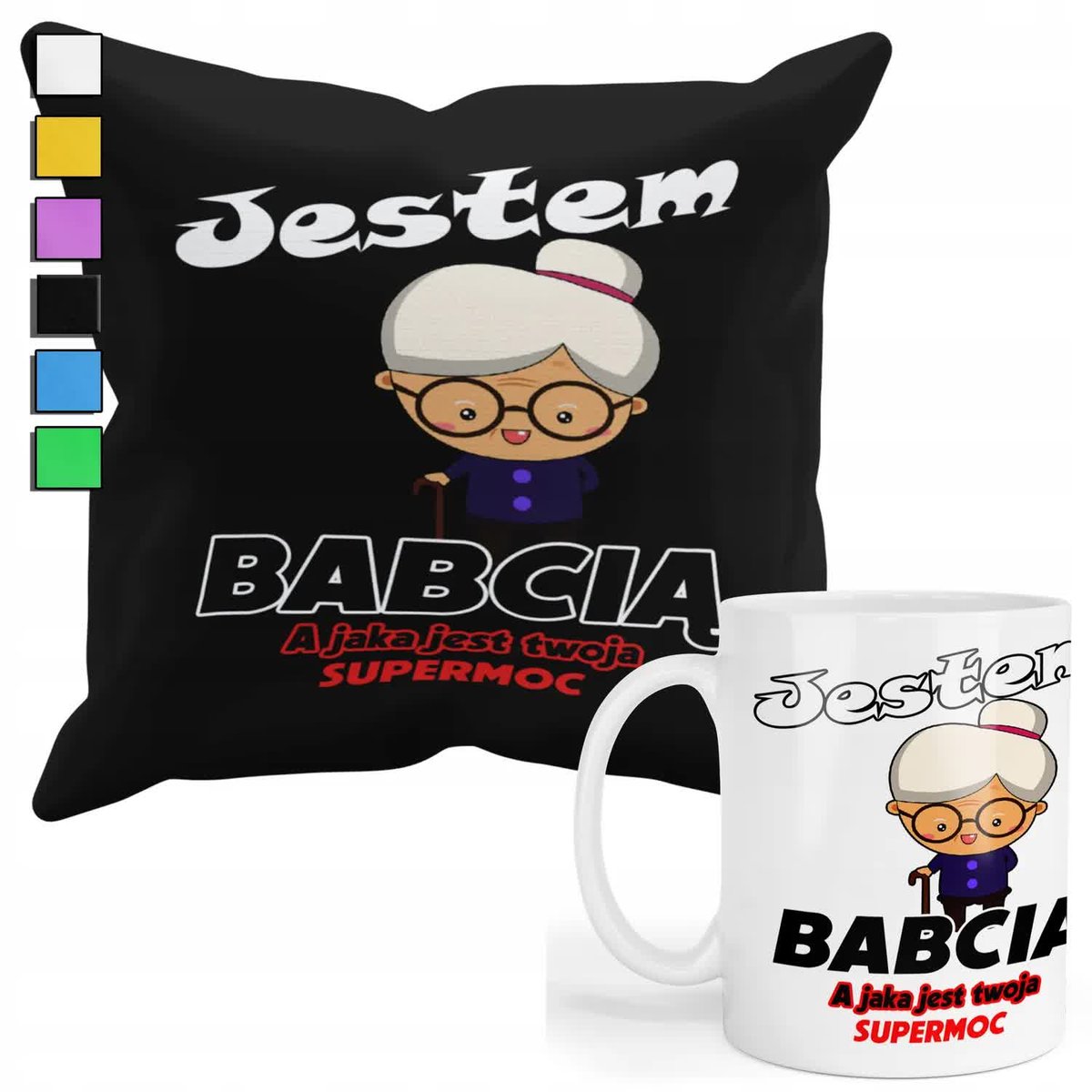 ZESTAW KUBEK + PODUSZKA Z POSZEWKĄ- PREZENT DLA FANA DZIEŃ BABCI + IMIĘ