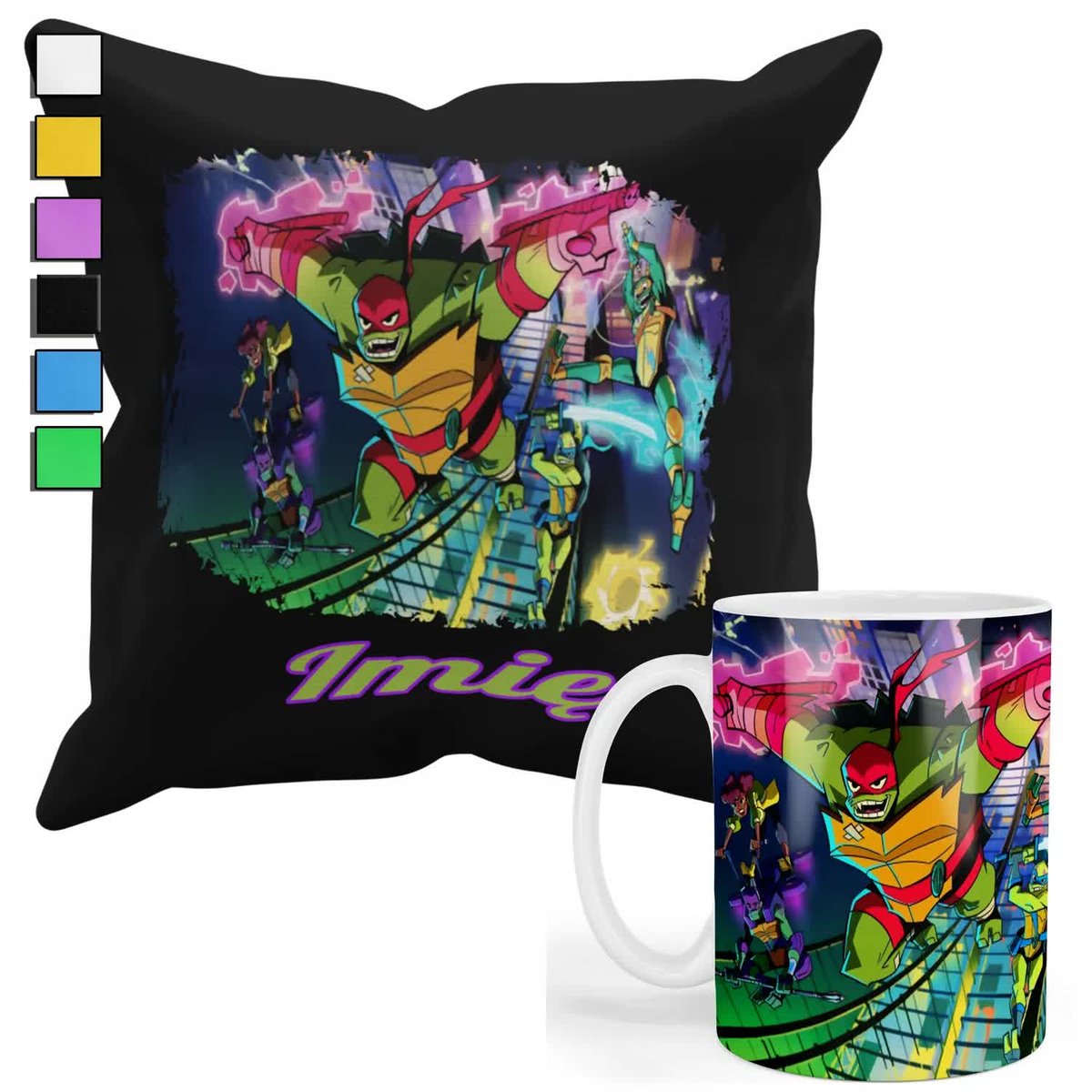 ZESTAW KUBEK + POSZEWKA Z NADRUKIEM-DLA FANA PREZENT ŻÓŁWIE NINJA +IMIĘ