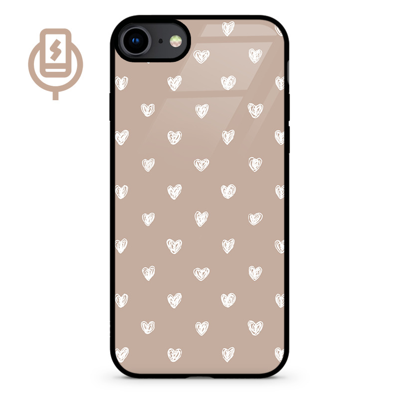 Serduszka beż - iPhone 16e Etui szklane flexible indukcyjne