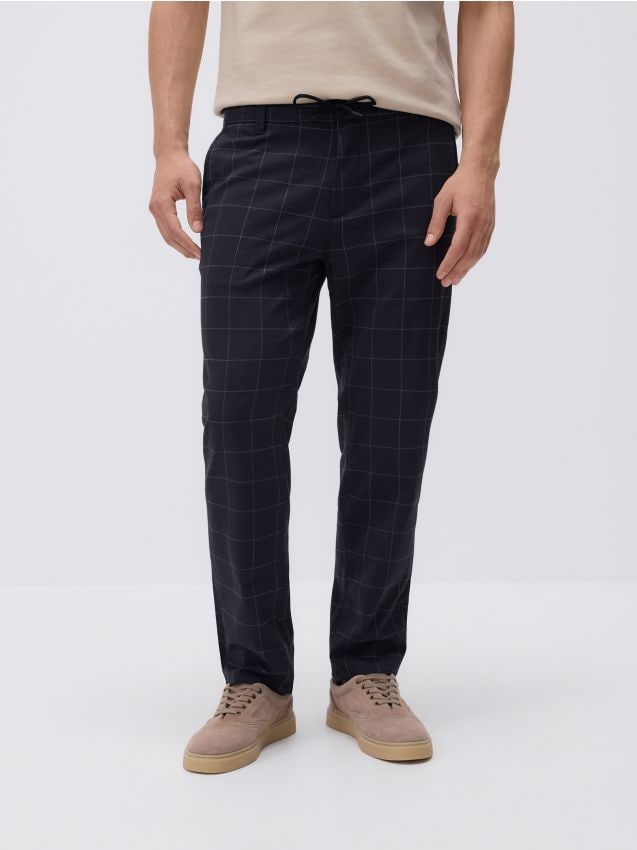 Reserved - Spodnie carrot slim w kratę - czarny