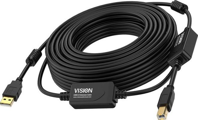 Kabel USB Vision USB-A - USB-B 10 m Czarny TC 10MUSB+/BL/2