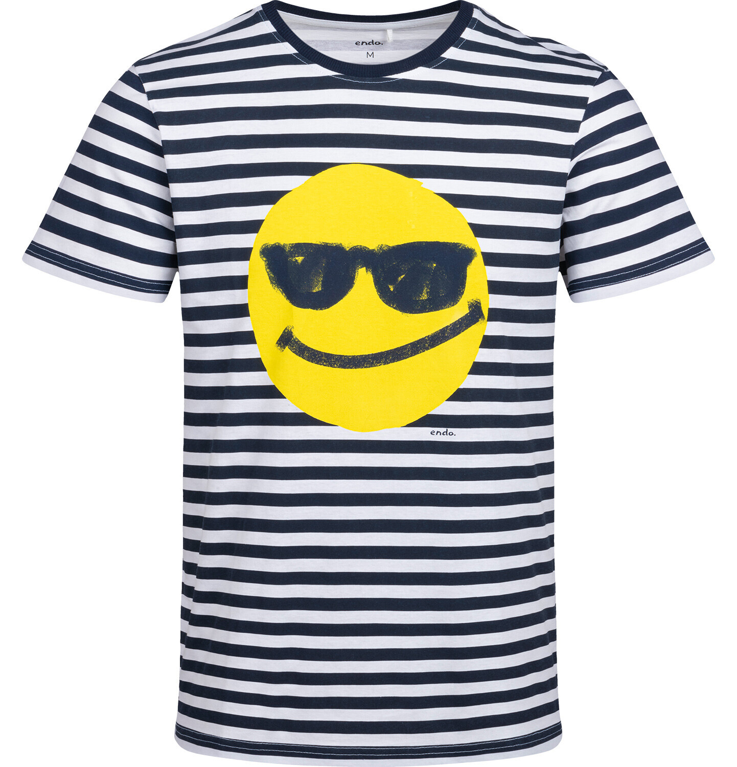 Męski t-shirt z krótkim rękawem, z motywem emotikona, w paski
