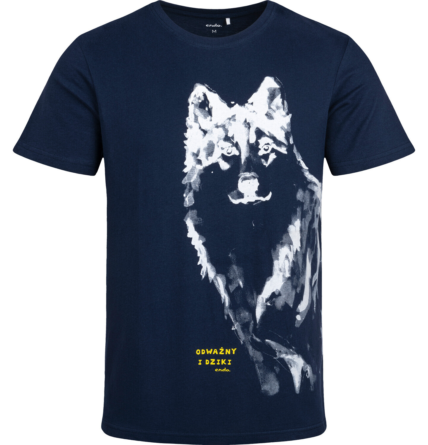 Męski t-shirt z krótkim rękawem, z wilkiem i napisem