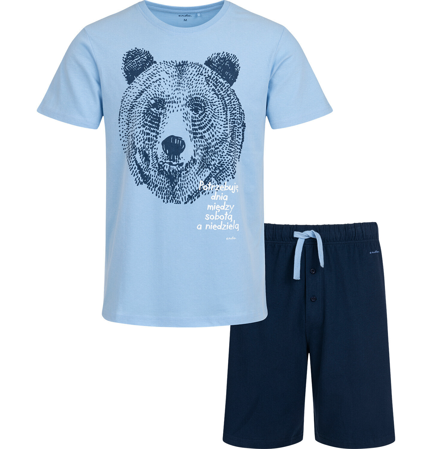 Męska piżama krótka, z niedźwiedziem, niebieska