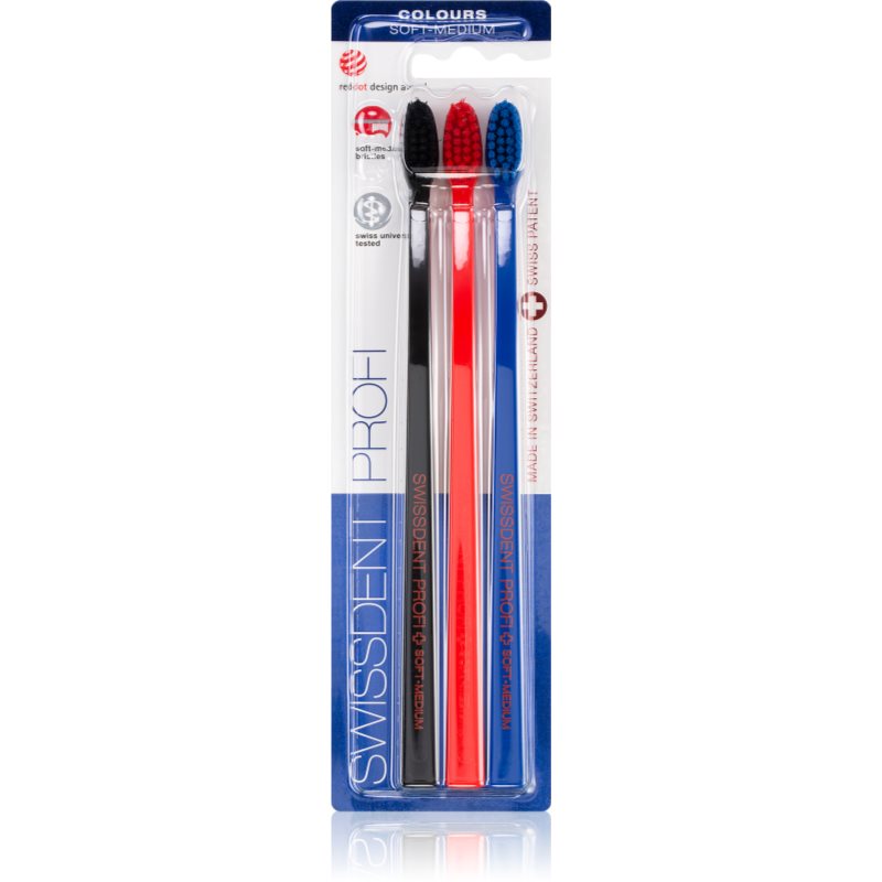 Swissdent Profi Colours Soft Medium Trio 3szt U Szczoteczka do zębów Black Red Blue 39822