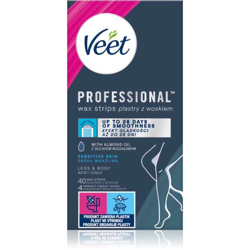 Veet Wax Strips plastry do depilacji woskiem do skóry wrażliwej Almond Oil & Vitamin E 40 szt.