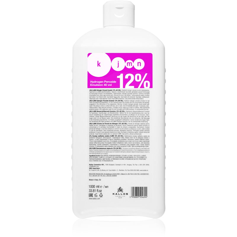 Kallos KJMN Professional Hydrogen Peroxide emulsja utleniająca 12% 40 vol. do profesjonalnego użytku 1000 ml