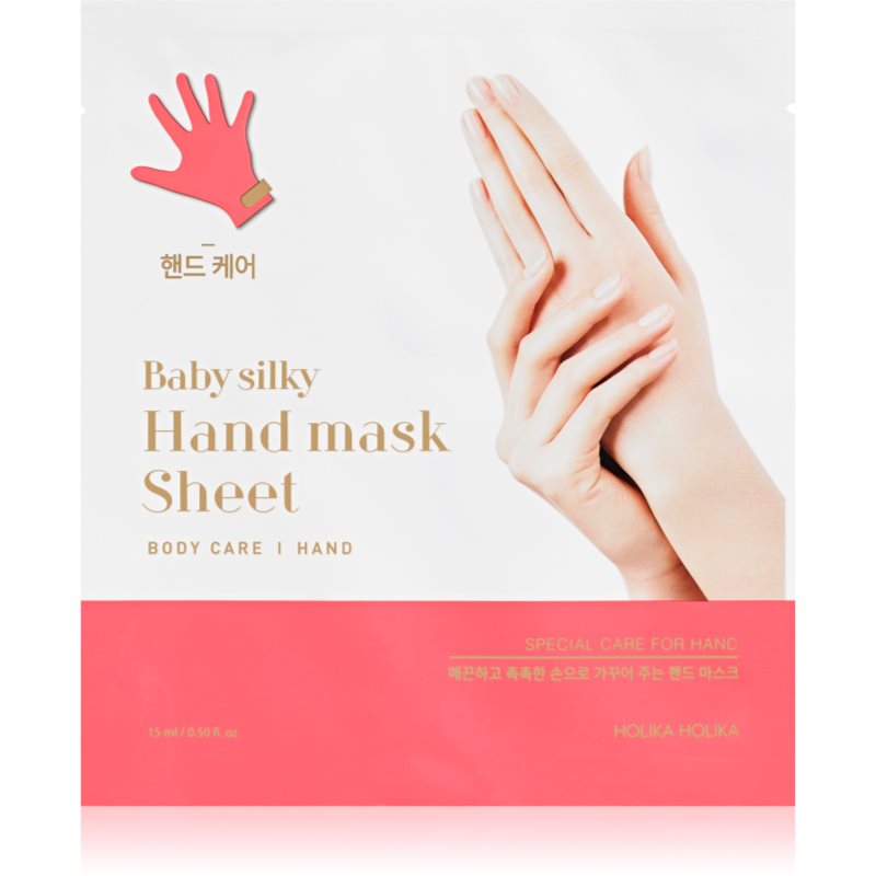 Holika Holika, Baby Silky Hand Mask Sheet, Regenerująco-nawilżająca maseczka do rąk w formie bawełnianych rękawiczek, 15ml