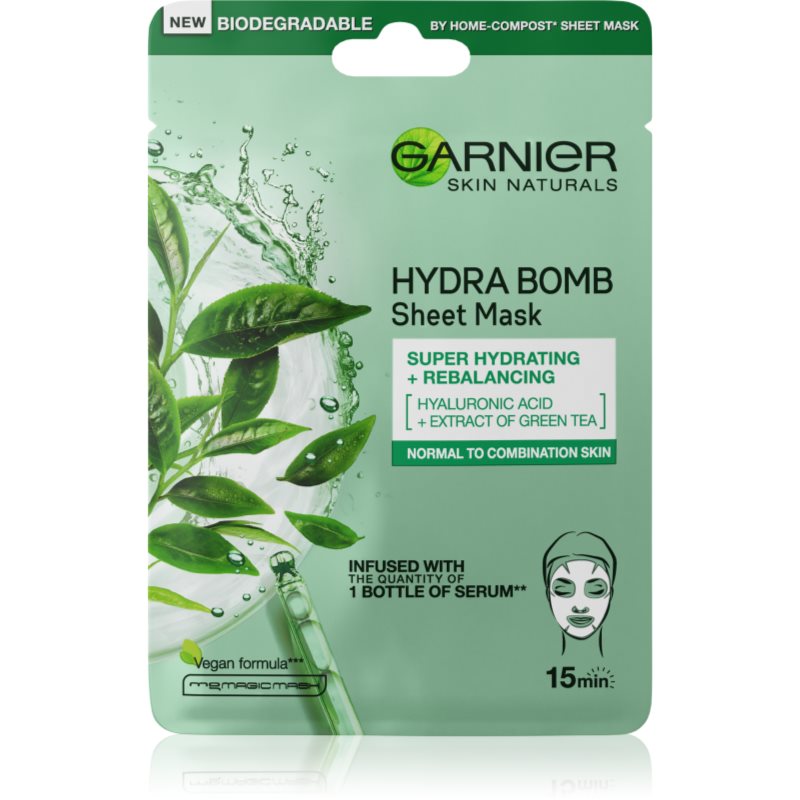 Garnier HYDRA BOMB Tissue Mask - Super Hydrating + Rebalancing - Maseczka w płacie do skóry mieszanej i normalnej - Zielona Herbata