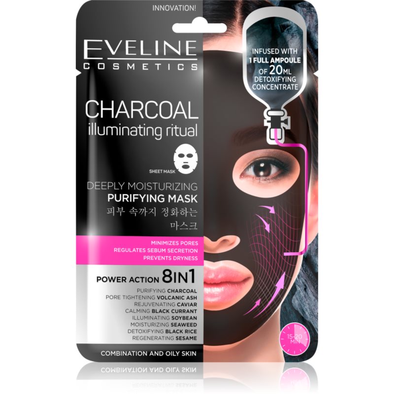 Eveline CHARCOAL ILLUMINATING RITUAL - Głęboko oczyszczająca koreańska maska na tkaninie EVEIGKNTK