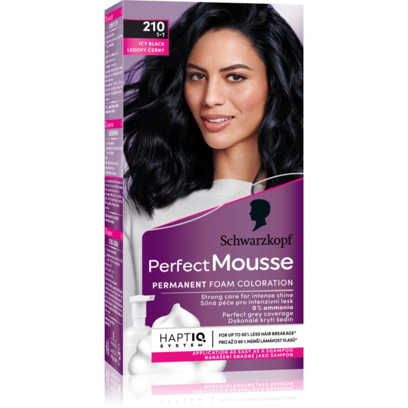Schwarzkopf Perfect Mousse trwała farba do włosów odcień 210 Icy Black 1 szt.