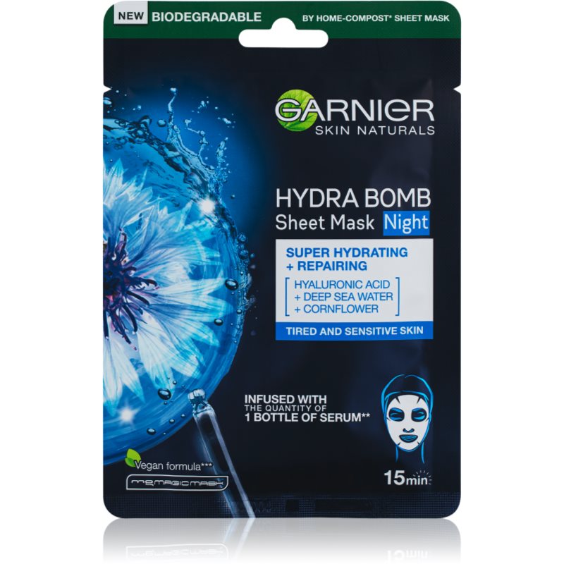 Garnier HYDRA BOMB Tissue Mask Night - Super Hydrating + Repairing - Nawilżająca maska do skóry zmęczonej na noc