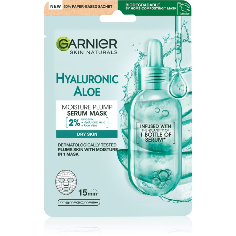 Garnier HYALURONIC ALOE SERUM TISSUE MASK - Nawilżająco-rewitalizująca maska do twarzy z aloesem