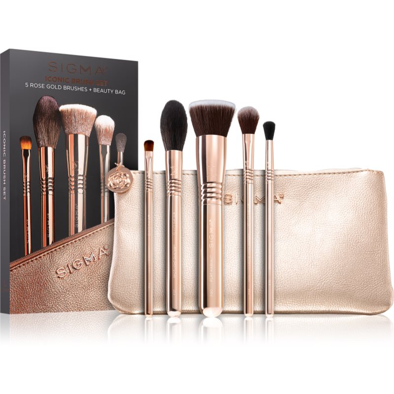 Sigma ICONIC BRUSH SET - 5 ROSE GOLD BRUSHES + BEAUTY BAG - Zestaw 5 pędzli do makijażu + kosmetyczka