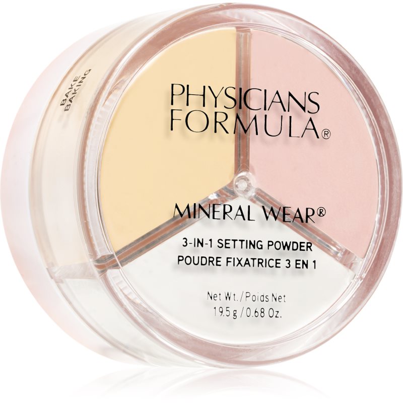 Physicians Formula Mineral Wear 3 w 1 puder do ułożenia na matową i równomierną cerę, bez oleju, hipoalergiczny, nie zawiera substancji zapachowych, nie testowany na zwierzętach, 1 opakowanie, 19,5 g