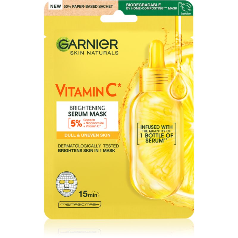 Garnier VITAMIN C Sheet Mask - Nawilżająco-rozjaśniająca maska na tkaninie z witaminą C i kwasem hialuronowym