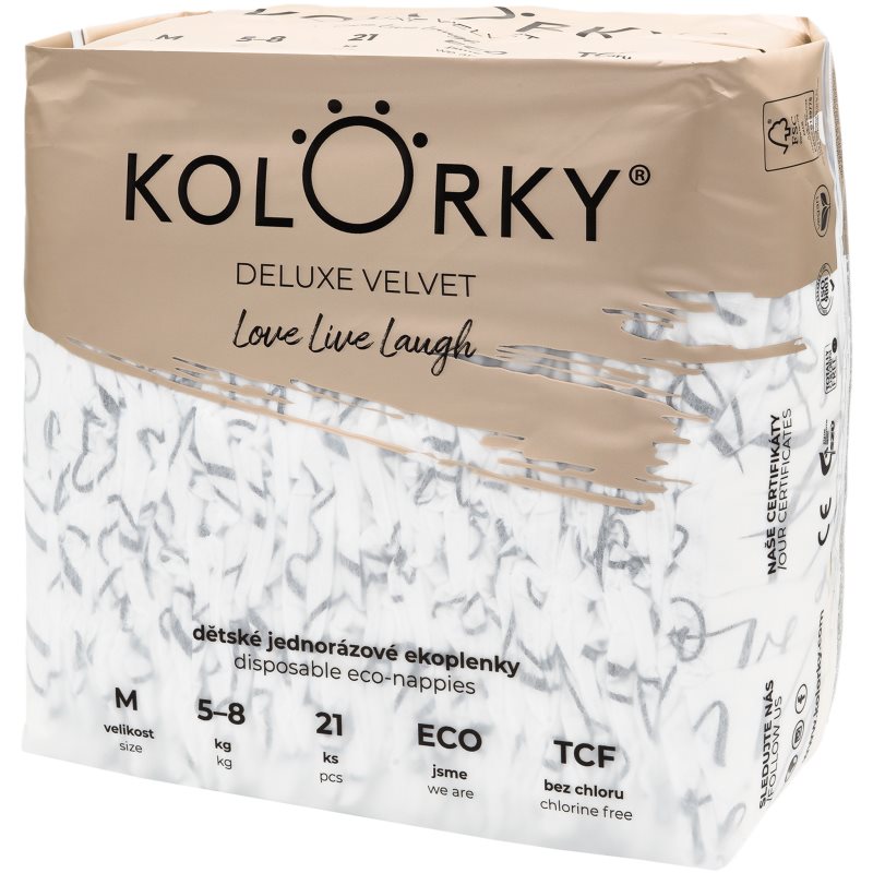 Kolorky Deluxe Velvet Love Live Laugh jednorazowe pieluszki EKO rozmiar M 5-8 Kg 21 szt.